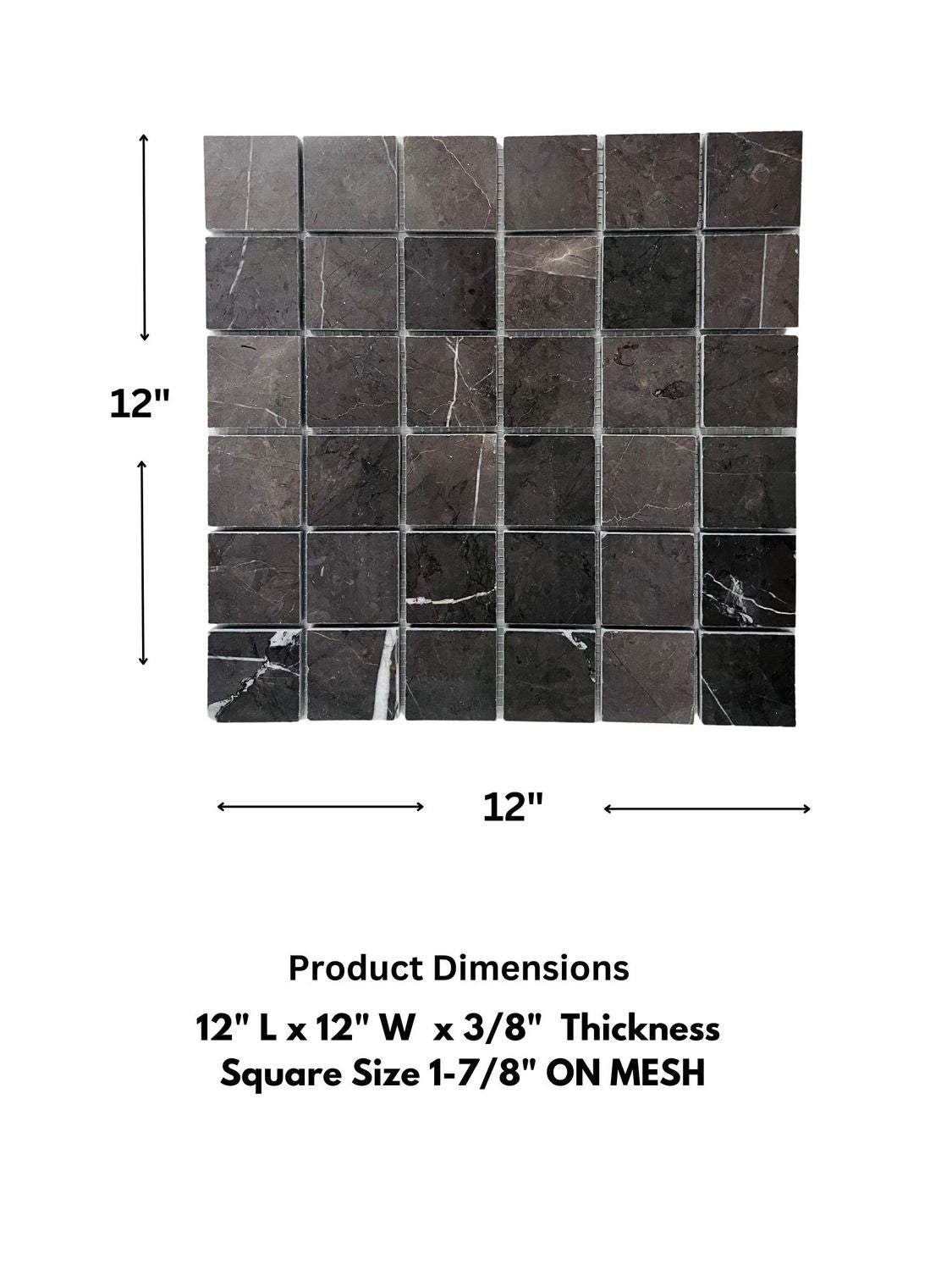 Tenedos TOTTD-SRQ-MBLR Pietra Gray Charcoal Square 2x2 Polished Marble Flooring Wall Tile for Kitchen Backsplash, Bathroom Wall, Accent Wall, Fireplace Surround