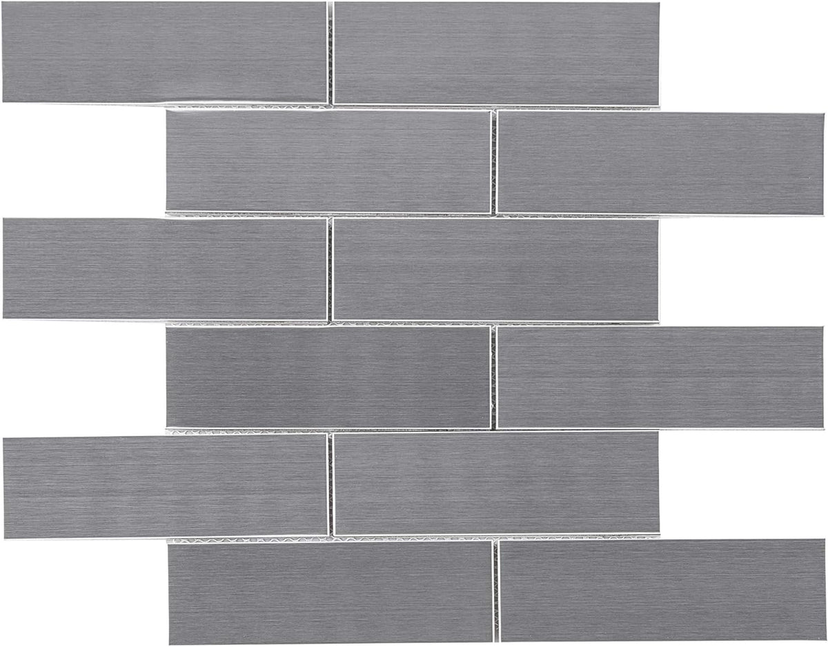 Modern Stainless Steel Subway Metal Mosaic 2x6 Brick Design (1 Sheet)
