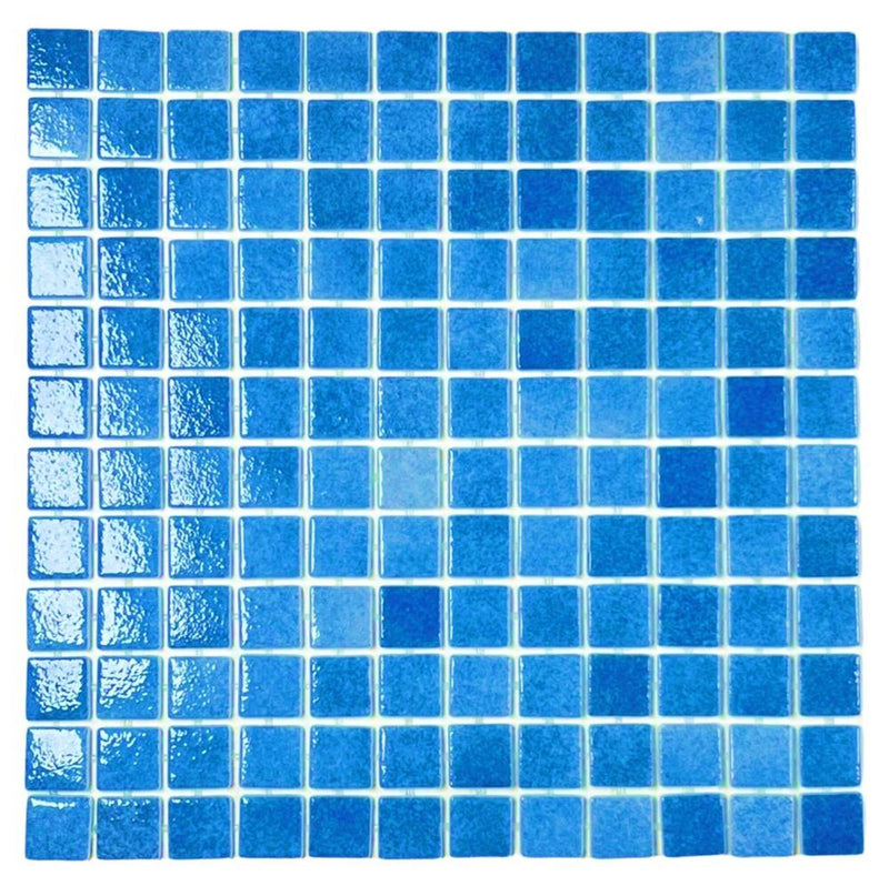 Tenedos Capri Blue Recycled Glass Mosaic Wall Floor Tile Square 7/8 Inch Pattern for Kitchen Backsplash, Swimming Pool Tile, Bathroom Wall, Accent Wall