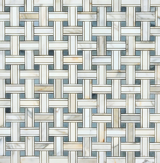 Calacatta Gold & Gray Kenzy Basketweave Marble Mosaic Polished- 1 piece