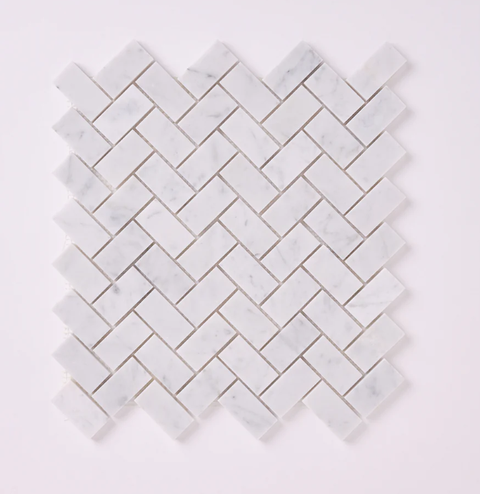 Carrara White Herringbone 1X2 Mosaic HONED HTC 1 piece