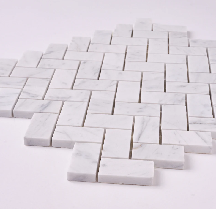 Carrara White Herringbone 1X2 Mosaic HONED HTC 1 piece