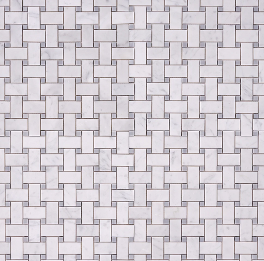 Carrara White Basketweave with Blue Marble Polished 1 piece