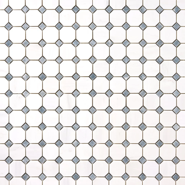 Bianco Dolomite Octagon with Gray Dots Mosaic Polished 1 piece