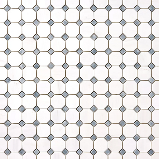 Bianco Dolomite Octagon with Gray Dots Mosaic Honed HTC 1 piece