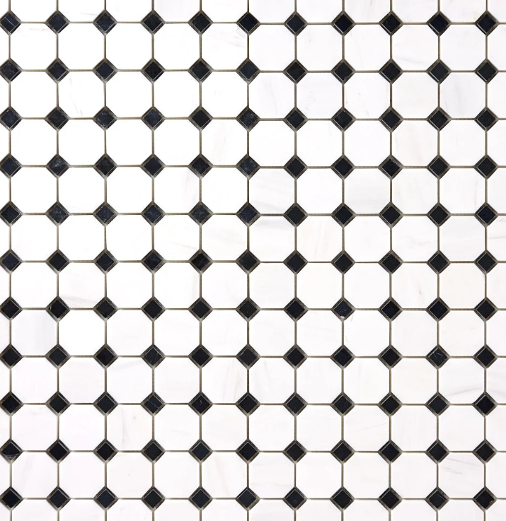 Bianco Dolomite Octagon with Black Dots Mosaic Polished HTC 1 piece