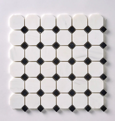 Bianco Dolomite Octagon with Black Dots Mosaic Polished HTC 1 piece