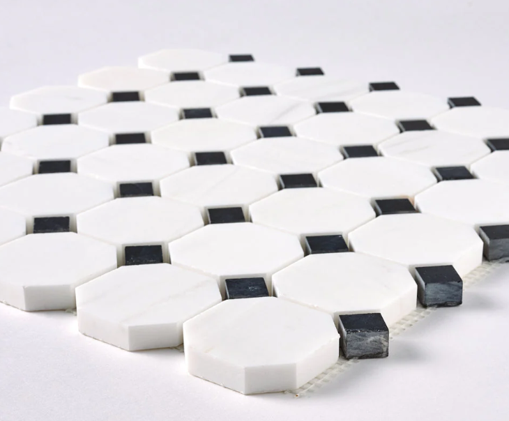 Bianco Dolomite Octagon with Black Dots Mosaic Polished HTC 1 piece