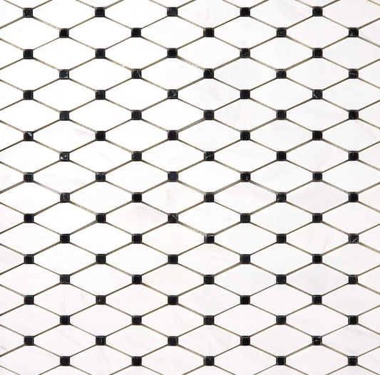 Bianco Dolomite Octave with Black Dots Mosaic Honed HTC
