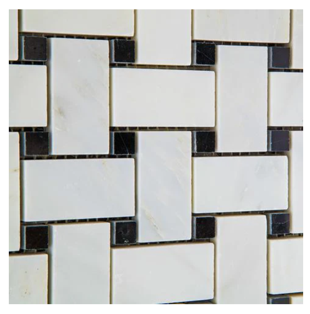 Calacatta Cressa (Asian Statuary) Basketweave with Black Marble Polished HTC-1 sqft