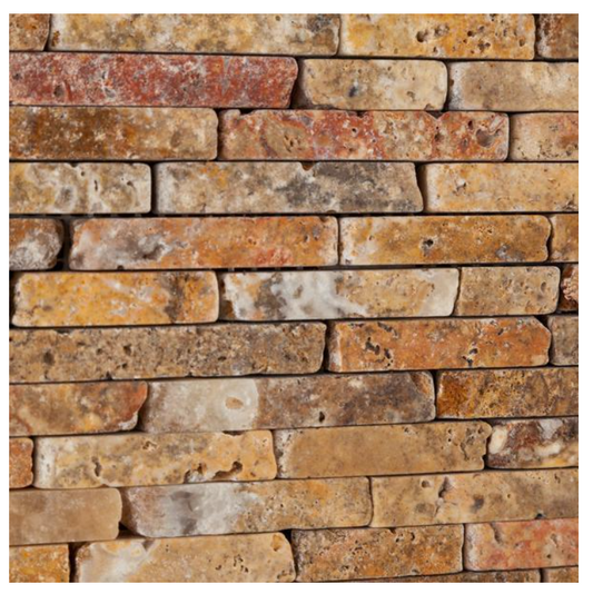 Scabos Travertine Tumbled Random Strip Mosaic HTC
