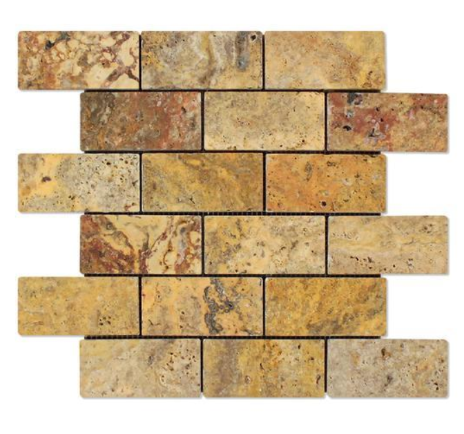 Scabos Travertine 2x4 Tumbled Mosaic Tile HTC
