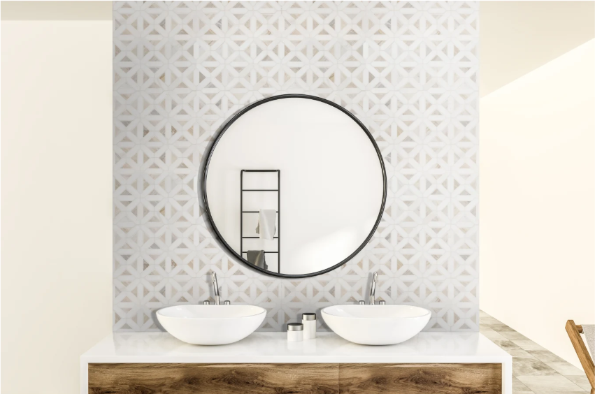 Calacatta Gold Italian Marble with Carrara White Triangles Geometrica Mosaic Tile Honed (Matte)