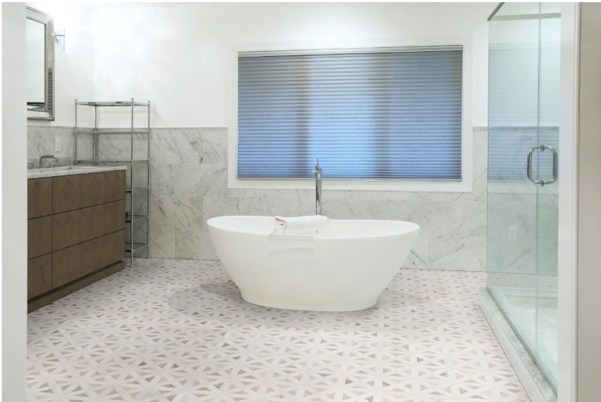 Calacatta Gold Italian Marble with Carrara White Triangles Geometrica Mosaic Tile Honed (Matte)
