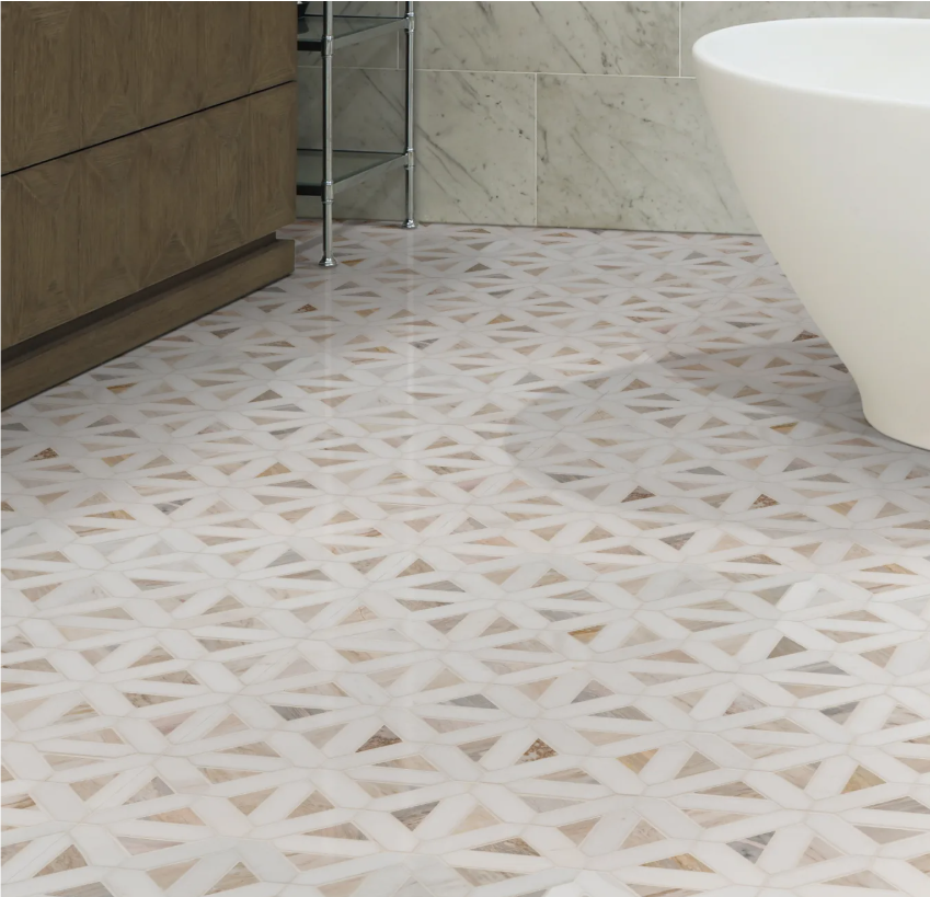 Calacatta Gold Italian Marble with Carrara White Triangles Geometrica Mosaic Tile Honed (Matte)