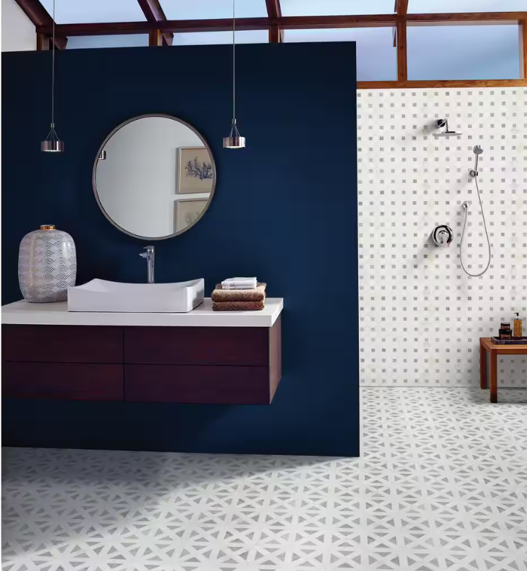 Calacatta Gold Italian Marble with Bianco Dolomite Triangles Geometrica Mosaic Tile Polished (Glossy)