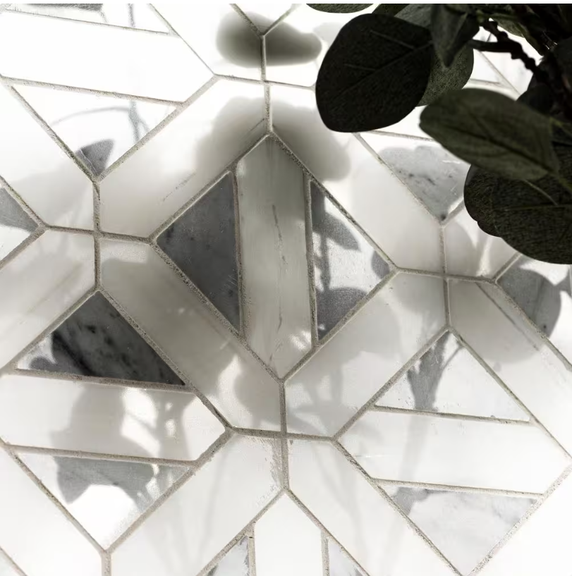 Calacatta Gold Italian Marble with Bardiglio Gray Triangles Geometrica Mosaic Tile Polished(Glossy)