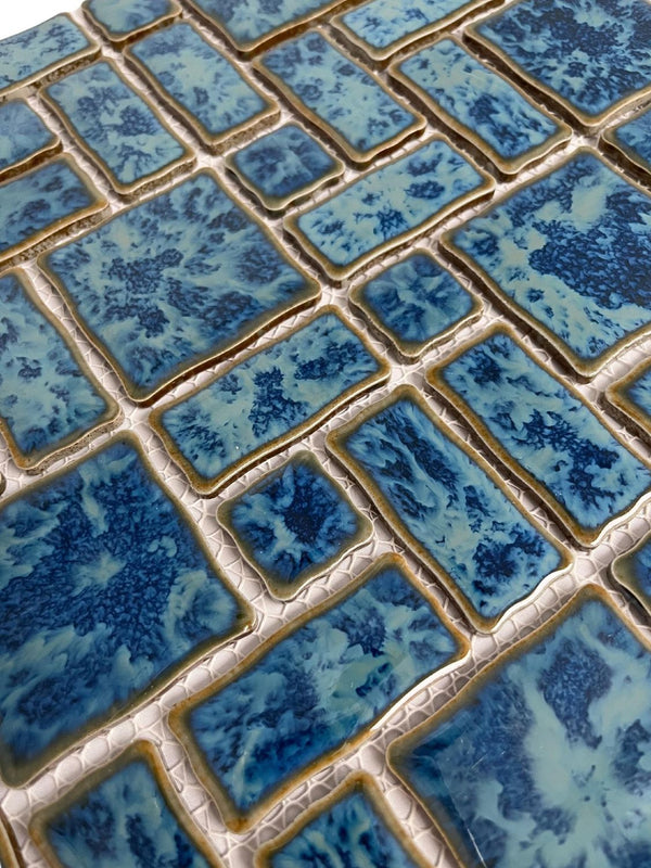 Tenedos TGLFD-RDM-PL Seawater Bluish Green Random Sized Porcelain Glazed Pool Mosaic Floor and Wall Tile for Backsplash, Kitchen, Bathroom, Swimming Pool