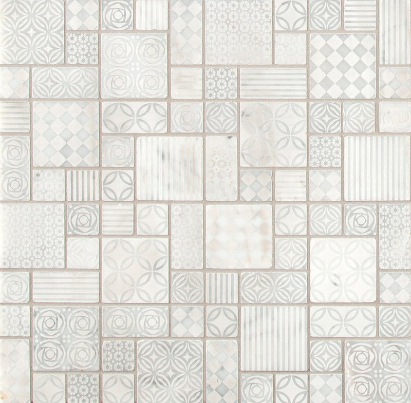MS International TETBLA-10MM Mesh-Mounted Marble Encaustic Wall Tile (9.7 sq. ft. / case) Mosaic