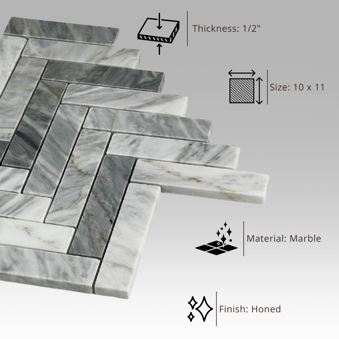 Tenedos Pyrite Calacatta Honed Marble Herringbone Mosaic Tile- 1 piece