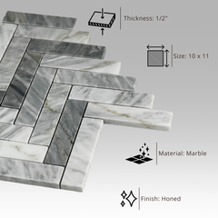 Tenedos Pyrite Calacatta Honed Marble Herringbone Mosaic Tile- 1 piece