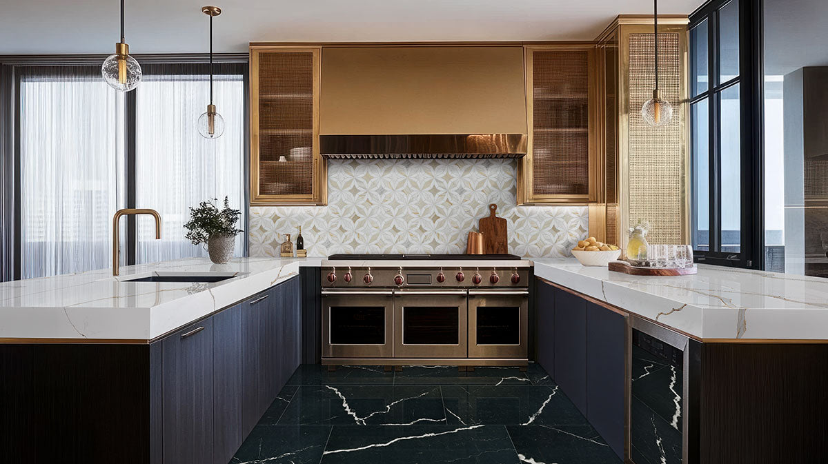 Athena Gold Estrella 10" X 10" Polished Marble Mosaic Floor And Wall Tile by MSI