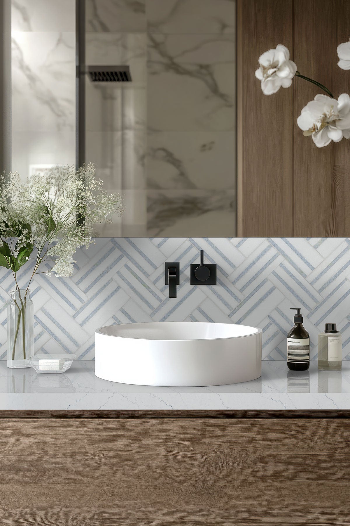 Azula Linea 8 in. x 13 in. Polished Marble Mosaic Floor and Wall Tile by MSI