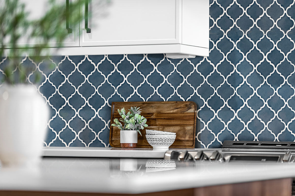Bay Blue Arabesque 11 in. x 15 in. Glossy Ceramic Mesh-Mounted Mosaic Wall Tile by MSI (11.7 sq. ft./Case)