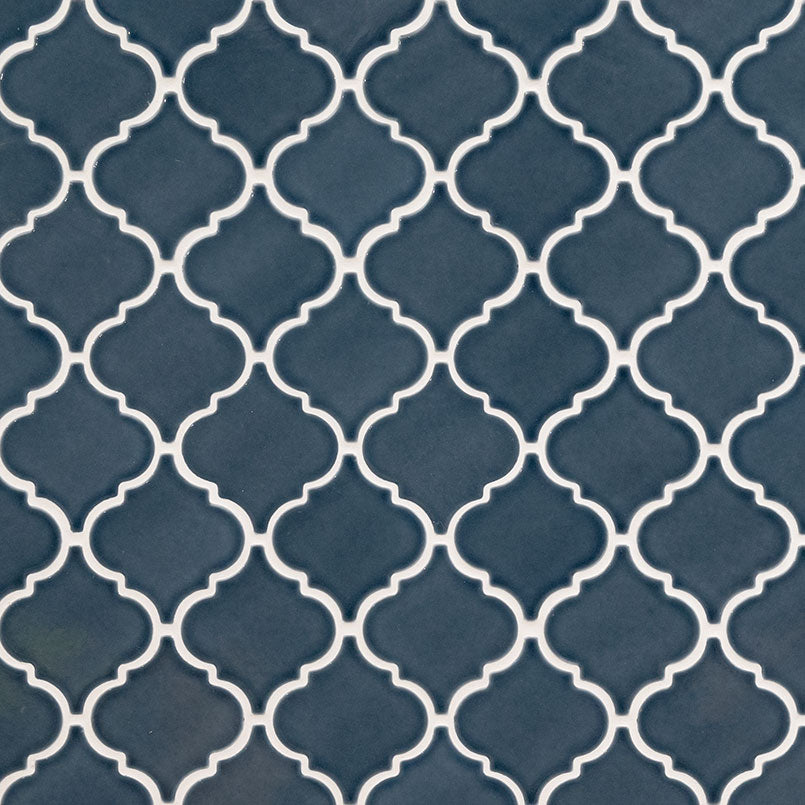 Bay Blue Arabesque 11 in. x 15 in. Glossy Ceramic Mesh-Mounted Mosaic Wall Tile by MSI (11.7 sq. ft./Case)