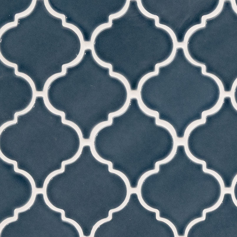 Bay Blue Arabesque 11 in. x 15 in. Glossy Ceramic Mesh-Mounted Mosaic Wall Tile by MSI (11.7 sq. ft./Case)
