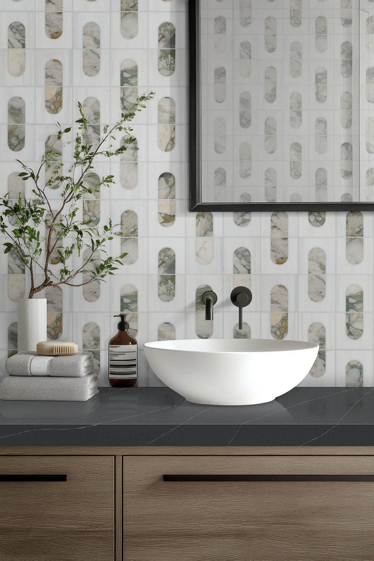 Bianco Dolomite Moderno 12" X 12" Polished Marble Mosaic Floor And Wall Tile by MSI