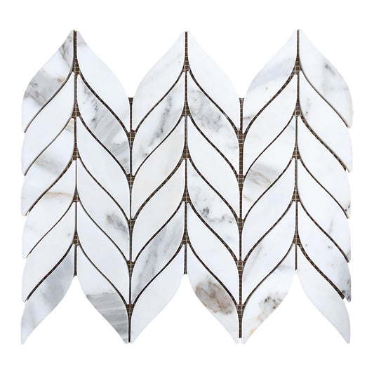 Calacatta Gold Italian Marble Leaf Shape Mosaic Tile Polished (Glossy)