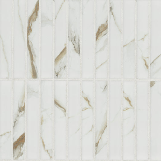 Calacatta Gold Stacked 12 in. x 12 in. Matte Porcelain Mesh-Mounted Mosaic Floor and Wall Tile