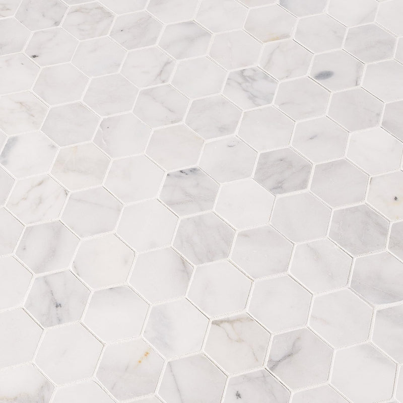 MS International SMOT-CALCRE-2HEXH Calacatta Cressa 2" Hex Honed Marble Mesh-Mounted Mosaic Floor Wall Tile (10 Piece)