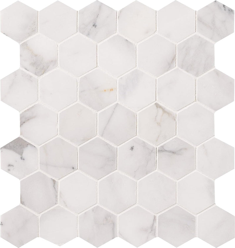 MS International SMOT-CALCRE-2HEXH Calacatta Cressa 2" Hex Honed Marble Mesh-Mounted Mosaic Floor Wall Tile (10 Piece)