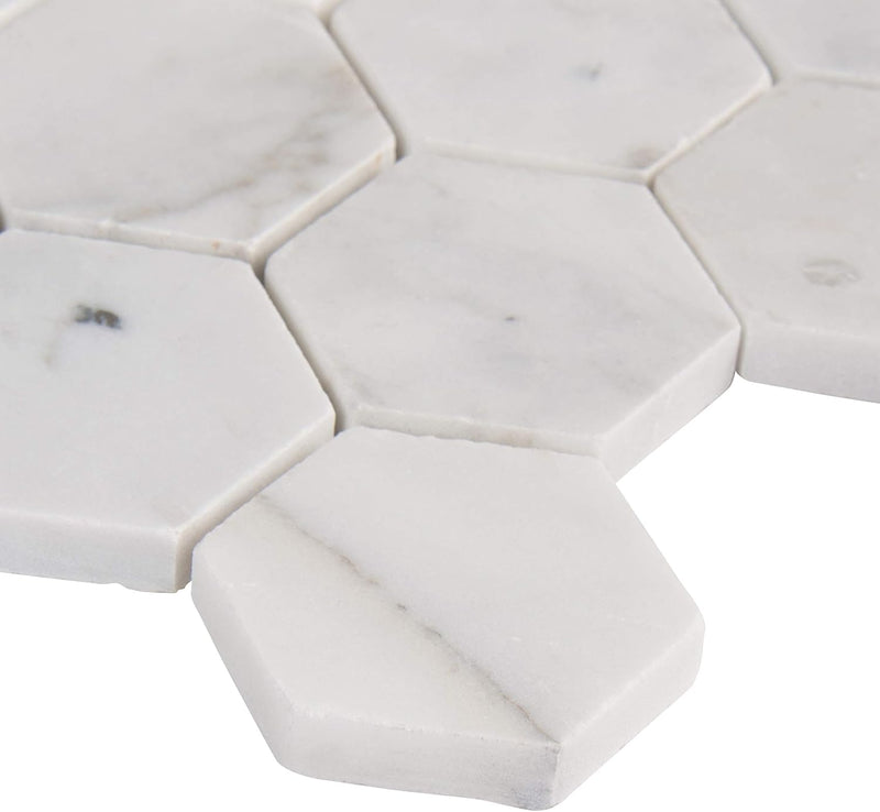 MS International SMOT-CALCRE-2HEXH Calacatta Cressa 2" Hex Honed Marble Mesh-Mounted Mosaic Floor Wall Tile (10 Piece)