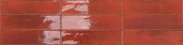 Hilo 2x10 Volcanic Red Porcelain Handmade Floor Wall Tile Irregular Relief Glossy for Kitchen Backsplash, Bathroom Shower, Accent Wall