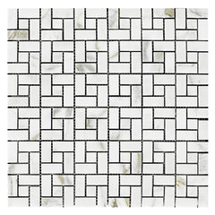 Calacatta Gold Marble Target Pinwheel Mosaic Tile with Calacatta Gold Dots Polished (Glossy)