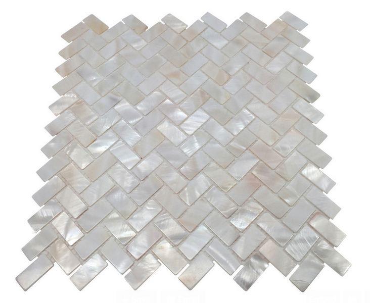 Genuine Mother of Pearl Oyster Herringbone Shell Mosaic Tile for Kitchen Backsplashes, Bathroom Walls, Spas, Pools