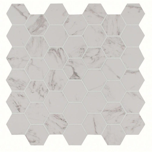 MS International Pietra Carrara Hexagon 2 in. Glazed Matte Porcelain Mesh-Mounted Mosaic Wall Floor Tile
