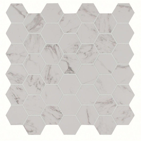 MS International Pietra Carrara Hexagon 2 in. Glazed Matte Porcelain Mesh-Mounted Mosaic Wall Floor Tile