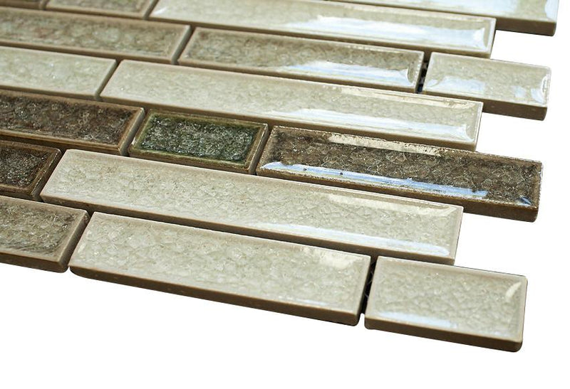 Green, White and Brown Glossy Crackle Crystal Mosaic Tiles