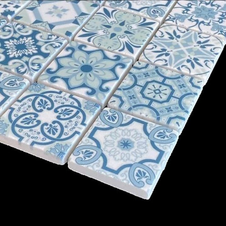 Patagonia Blue Ice 2x2 Square Matte Marble Mosaic Painted Inject Color Style Mesh-Backed for Wall and Floor, Backsplash, Kitchen, Bathroom, Accent Wall, Fireplace Surround by Tenedos