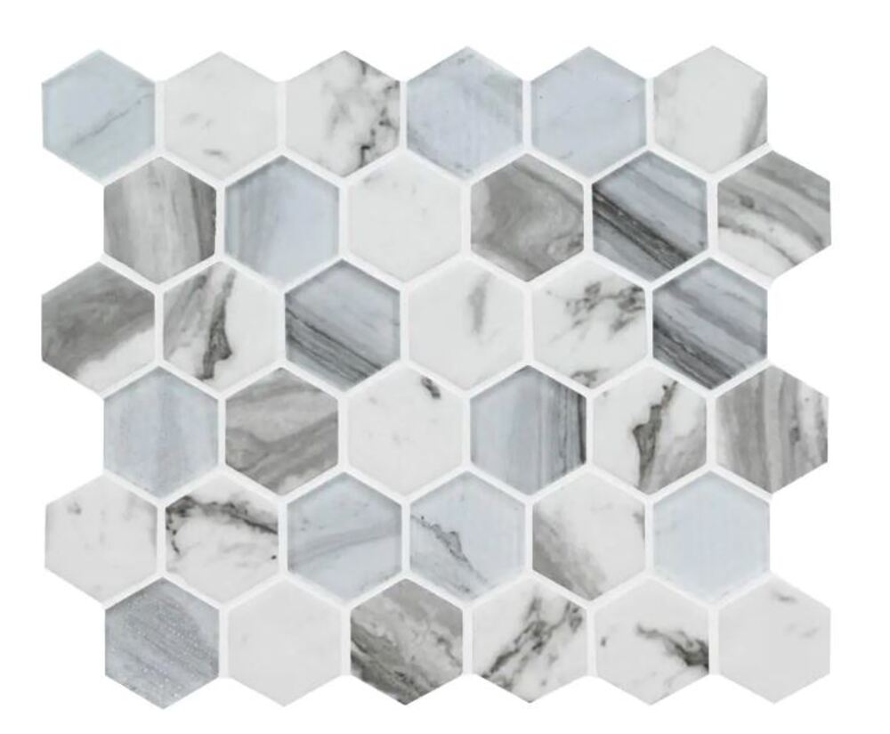 Tenedos Charcoal Smoke Greyish Glass Hexagon Mosaic Wall Tile