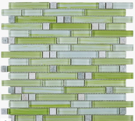 Xen Green Apple Glass with Stone Mosaic Tiles For Kitchen Bathroom Backsplash, Shower Walls