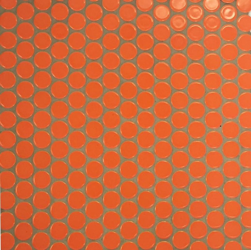 Penny Round Orange Porcelain Mosaic, Floor and Wall Tile, Backsplash Tile, Bathroom Tile on 12x12" Mesh for Easy Installation By Vogue Tile
