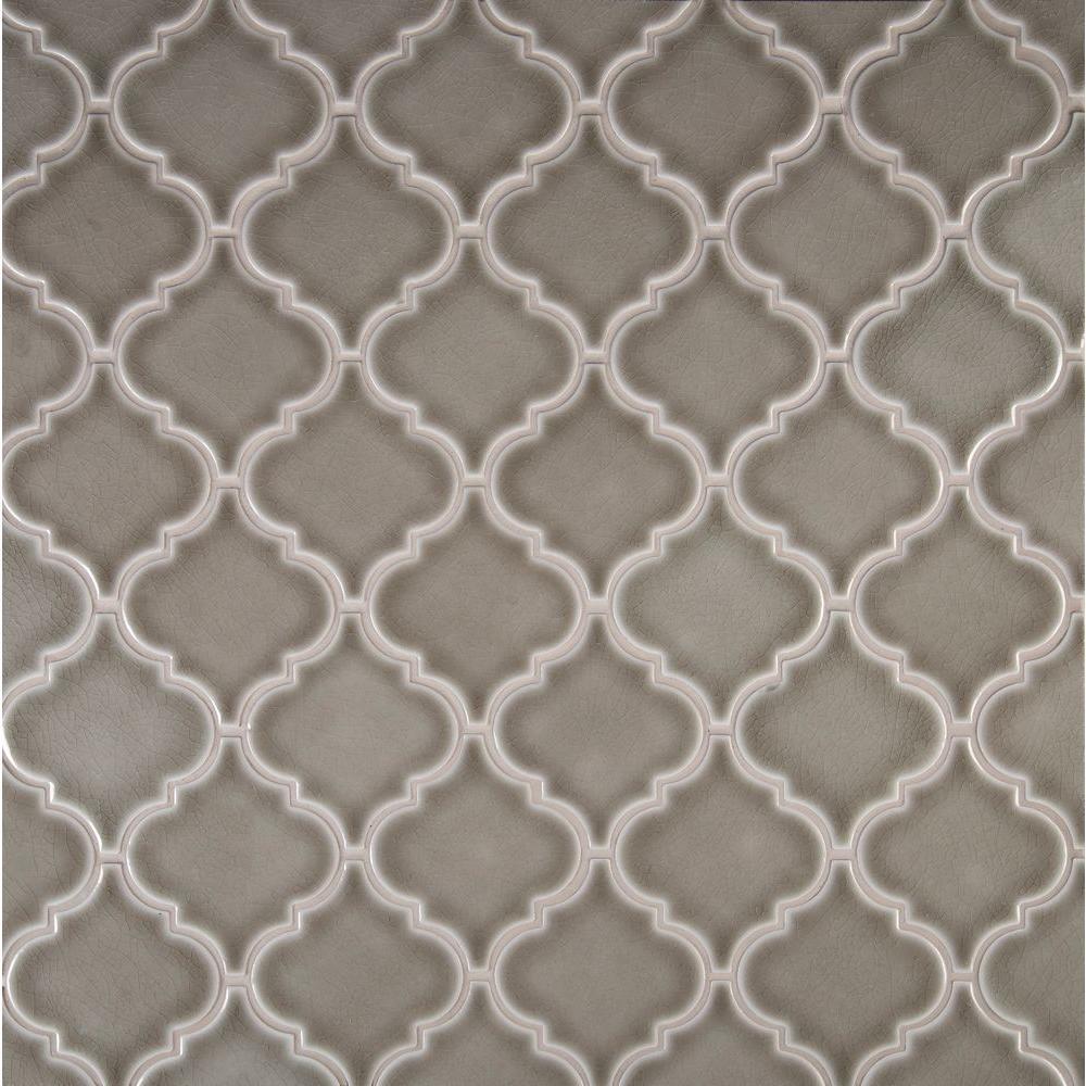 MS International Dove Gray Arabesque 10-1/2 in. x 15-1/2 in. x 8 mm Glazed Ceramic Mesh-Mounted Mosaic Wall Tile for Kitchen Backsplash, Bathroom Shower, Accent Décor