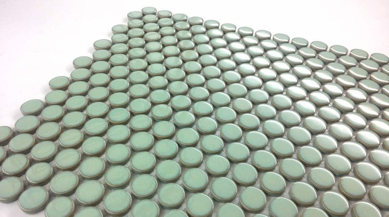 Penny Round Vintage Green Glossy Porcelain Mosaic for Bathroom Floors and Walls, Kitchen Backsplashes, Pool Tile By Vogue Tile
