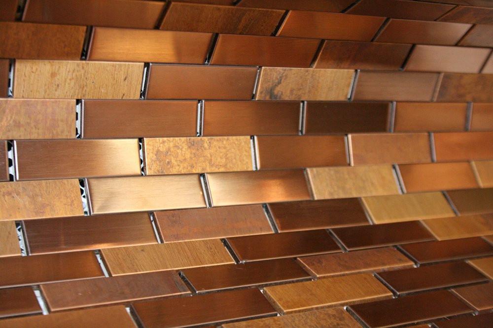 Wood Look and Bronze Stainless Steel Subway Style Mosaic Tiles