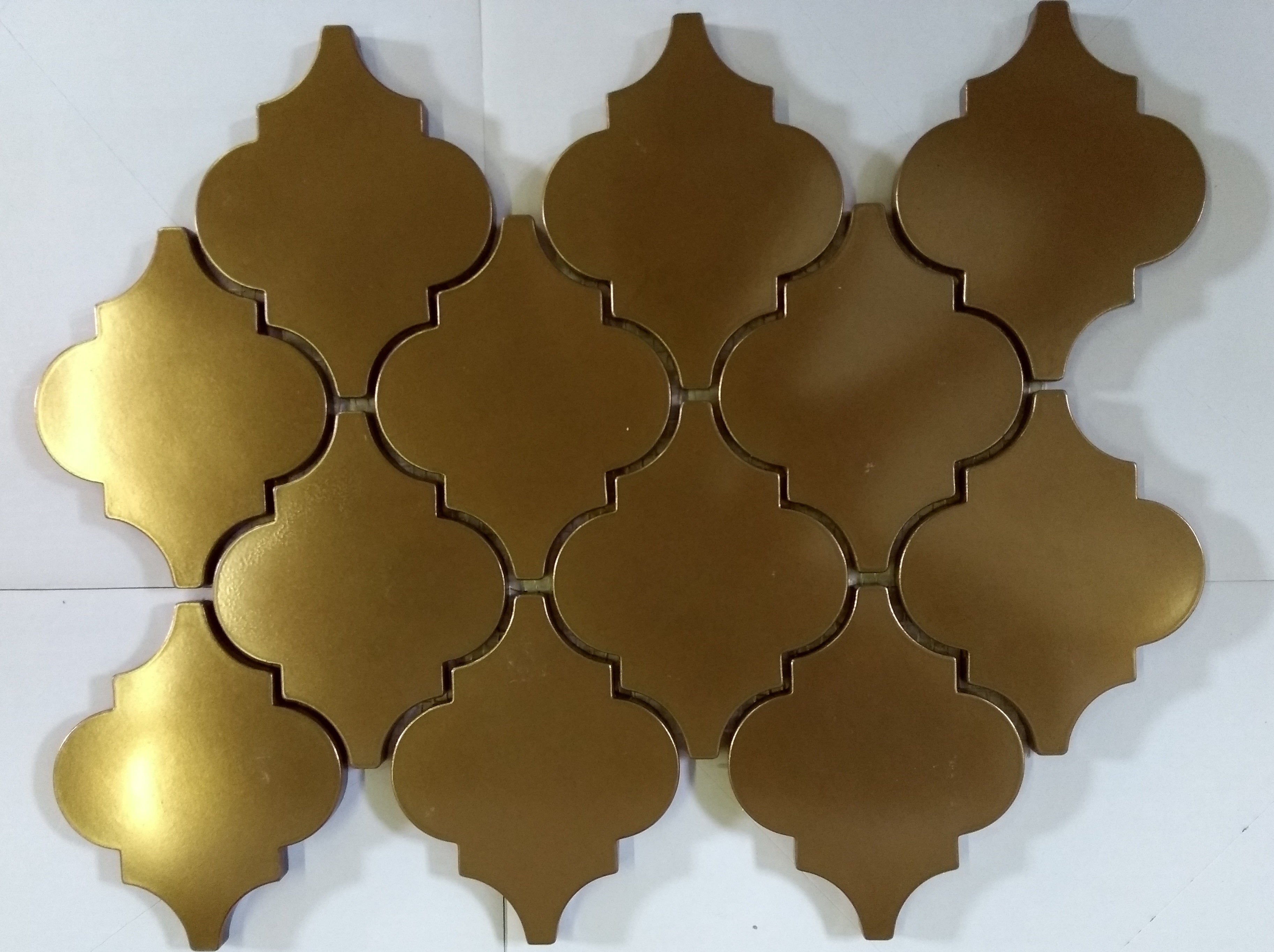 Metallic Bronze Gold Grand Lantern Shaped Arabesque Baroque Mosaic Wall Tile